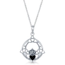 Sterling Silver Heart Celtic Claddagh Design Pendant - Onyx - £71.88 GBP