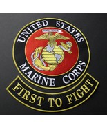 USMC MARINE CORPS MARINES FIRST TO FIGHT EMBROIDERED 2 PATCH SET 10 INCHES - £13.21 GBP