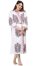 INDACORIFY Waffle Cotton Handprinted Bath Robe Summer Hotel Kimono Floral Spa Be - £26.16 GBP