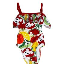 Disney Store Girls&#39; Fruit Print Ruffle Swimsuit Size 3 Red/White/Green - $315.39 MXN