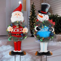 2 Pack Lighted Christmas Outdoor Decorations 30&quot; Solar Snowman Santa Claus Xmas  - £53.90 GBP