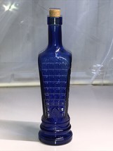Vintage Cobalt  Blue Glass Corked Bottle, Embossing 10.5” Tall - £16.17 GBP