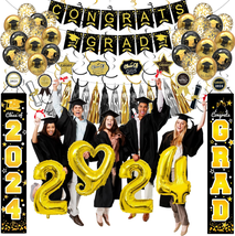 Black and Gold 2024 Graduation Party Decorations - Graduation Decorations Class  - £23.59 GBP