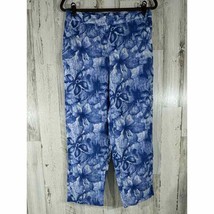 Chicos Pull-on Linen Ankle Pants Size 0.5 or Small (31x26.5) Blue Floral... - £23.33 GBP