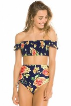 Bikini Smocked Swimsuit Small 2 Piece Floral Print Cheeky Off Shoulder N... - £19.97 GBP