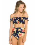 Bikini Smocked Swimsuit Small 2 Piece Floral Print Cheeky Off Shoulder N... - $34.03 CAD