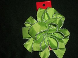 Lime Green Silver Glitter Wired Edge Christmas Gift Bow Package Wedding Pew - £9.43 GBP