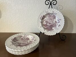 Royal Staffordshire Clarice Cliff Charlotte Purple Rimmed Soup Bowls Set... - $68.31