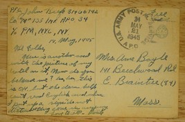 Vintage Postcard 1945 US Army Post WW2 Soldier Mail San Remo to US Free Frank - £10.11 GBP