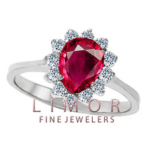 Women&#39;s Unique Design 14K White Gold Pear Shaped Ruby Cocktail Ring Size 7 8x6mm - £238.07 GBP