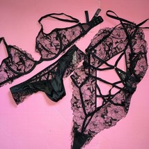 Victoria&#39;s Secret 32D,32DD,32DDD,34D,34DD,34DDD,36C,36D Bra Set+Teddy Black Lace - £109.82 GBP