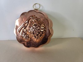 Vintage Copper Strawberry Mold with Brass Hanger 5 Inches Scalloped Walls - £11.59 GBP