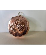 Vintage Copper Strawberry Mold with Brass Hanger 5 Inches Scalloped Walls - £11.69 GBP