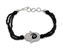 Mia Jewel Shop Silver Metal Hamsa Hand Charm Blue Evil Eye Bead Seed Beaded Mult - $17.81