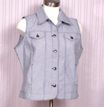 Alia Blue Striped Button Front Vest Size 8 - £14.34 GBP