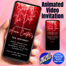 Any Age Invite, Red 2 Falling Star Digital Invitation, Animated Video In... - £4.68 GBP