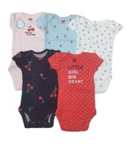 Carters 5 Pack Bodysuits For Girls Newborn 3 6 or 9 Months Cherry Design - $5.95