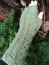 new Forest Green HandKnit Fingerless Texting Gloves Mittens Armwarmer - $40.00
