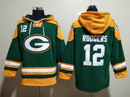 Aaron Rodgers #12 Green Bay Packers Green Lace-Up Pullover Jersey Hoodie - £60.39 GBP