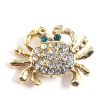 Green Eyes Crab Clear Rhinestones Gold Tone Lapel Pin Tie Tack Animal Jewelry - $12.99