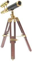 Nautical Vintage Telescope Wooden Tripod Collectible Brass Finish &amp; Brow... - $57.39