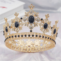 Royal Queen King Gorgeous Crystal Round Diadem Wedding Crown Gold Tiaras Head Or - £23.00 GBP