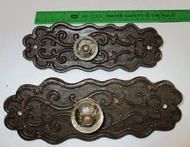 Vintage Rustic - Cast Iron - Cabinet Hardware - Glass Knob Pulls - Lot of 2 - £7.46 GBP
