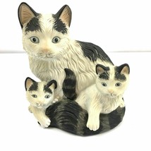 Vintage Homco Porcelain Black &amp; White Cat &amp; Kittens Figurine Figures 141... - $374.19 MXN