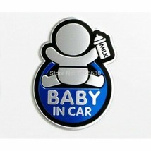 Baby In Car with Milk Bottle Metallic Car Sticker Emblem Decal Blue 10cm... - £10.19 GBP