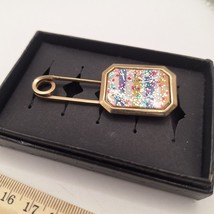 Vintage 80s Glitter Blue, white, Gold Tone oversized safety Pin - £10.65 GBP