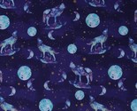 Cotton Coyotes Howling at the Moon Metallic Cotton Fabric Print BTY D372.49 - $10.95