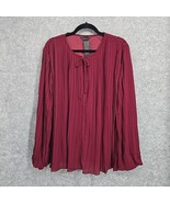 Adiva Blouse Woman Plus Size 1X Pleated Burgundy Lined Split Neck Long S... - £35.31 GBP