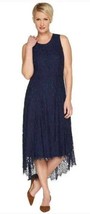 Isaac Mizrahi Navy Blue Hi-low Hem Maxi Lace Dress 2X Petite A303179 New - $19.79