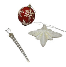 Vintage Lot 3 Christmas Ornaments Sugared Star Handpainted Snowflake Ball Icicle - £7.92 GBP