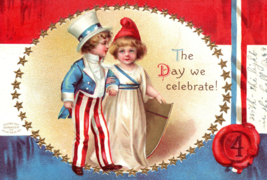 Uncle Sam Boy Liberty Girl 4th Of July American Flag Patriotic Postcard - £6.88 GBP