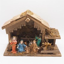 Vintage Nativity Resin Plastic Figures Christmas w/ Wood Manger - £165.82 GBP