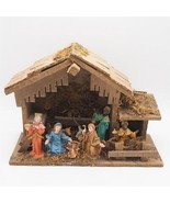 Vintage Nativity Resin Plastic Figures Christmas w/ Wood Manger - £164.60 GBP
