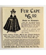 Hartman Cloak Fur Cape 1894 Advertisement Victorian Fashion ADBN1bbb - $19.99