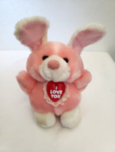 Vintage I Love You Bunny or Puppy Plush Stuffed Animal Pink White Lace Red Heart - £19.65 GBP