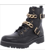 New CARVELA Kurt Geiger SALUTE LEATHER ANKLE BOOTS Size 5.5 Gold Chain - $52.01