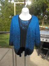 Nwot Alfred Dunner Fab Blue&amp;Black Metalic Beaded Sweater Xl - £19.33 GBP