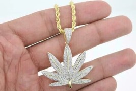 Christmas 2.50Ct Simulated Diamond Marijuana Leaf Pendant 14k Yellow Gold Plated - £85.07 GBP