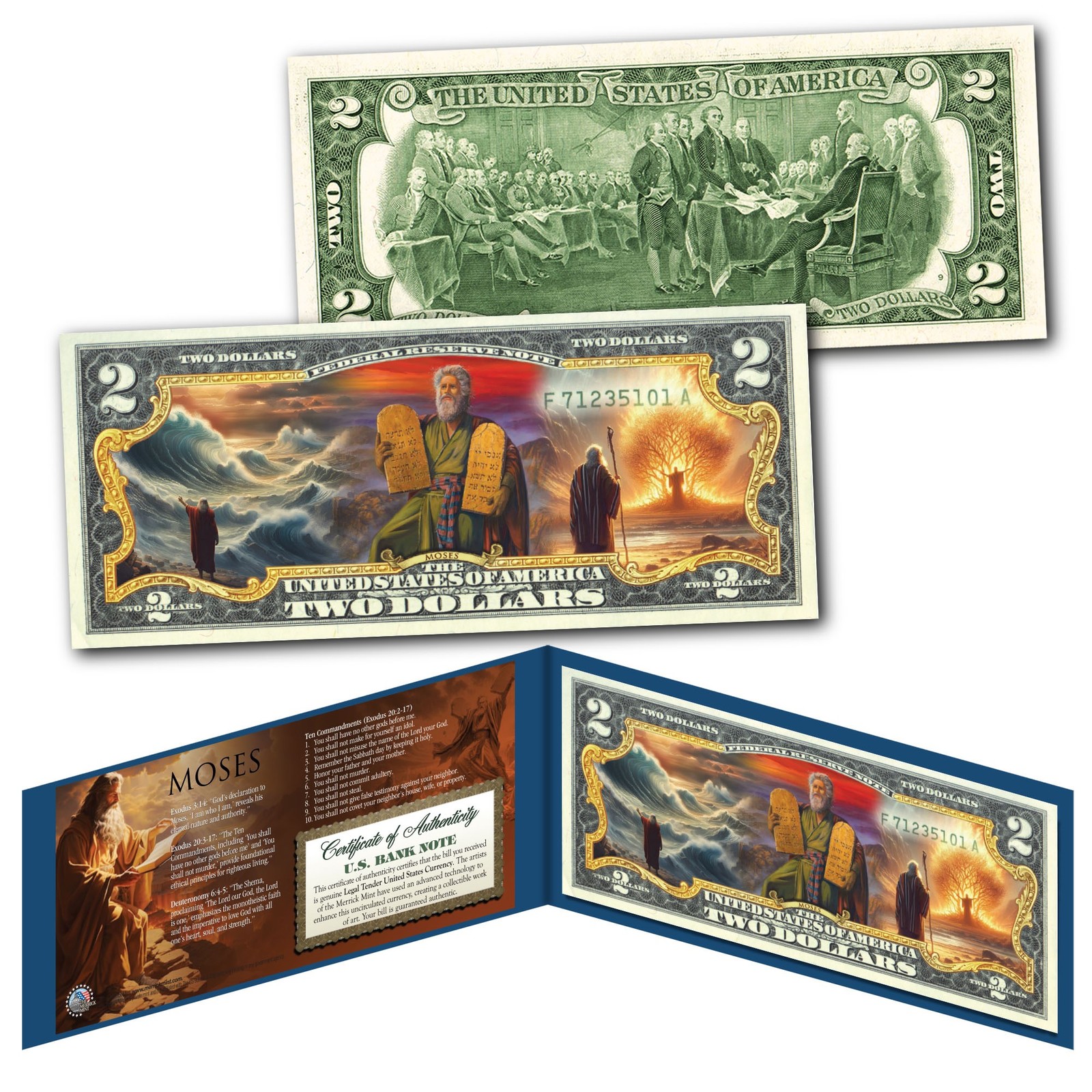 Primary image for MOSES The Ten Commandments Religious Authentic Legal Tender U.S. $2 Bill