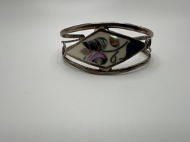 Vintage Mother of Pearl Inlay Alpaca Silver Cuff Bracelet BrB3 - $20.59