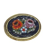 Vintage Cloisonné Brooch Oval Floral Gold-Tone - $276.80 MXN
