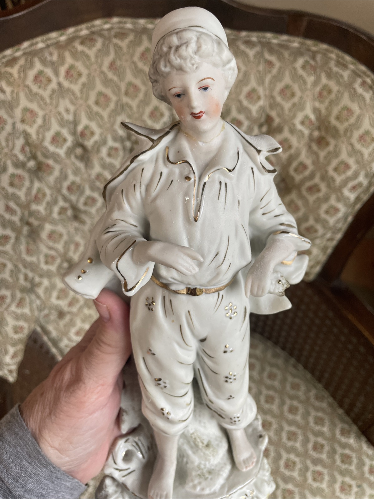 Bisque Porcelain Hand Painted & Made In Japan - Colonial Man & Woman Statue Item image 15