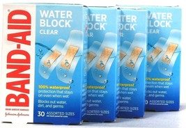 4 Boxes Band-Aid Water Block Clear 100% Waterproof 30 Assorted Sizes Bandages - $29.99