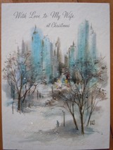 Mid Century Hallmark Christmas Card To Wife City Scene With Glitter 1960s - $3.99