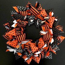 Halloween Themed Wreath with Skulls, Stars and Stripes Dots Tiger Stripes - £40.11 GBP