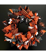 Halloween Themed Wreath with Skulls, Stars and Stripes Dots Tiger Stripes - $50.25